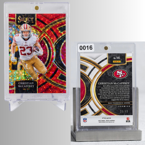 2023 Panini Select Christian McCaffrey Premier Level Orange Prizm /49 #145