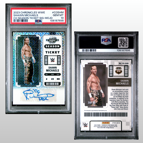 2023 Panini Chronicles WWE Shawn Michaels Season Ticket Mojo Auto /25 PSA 10