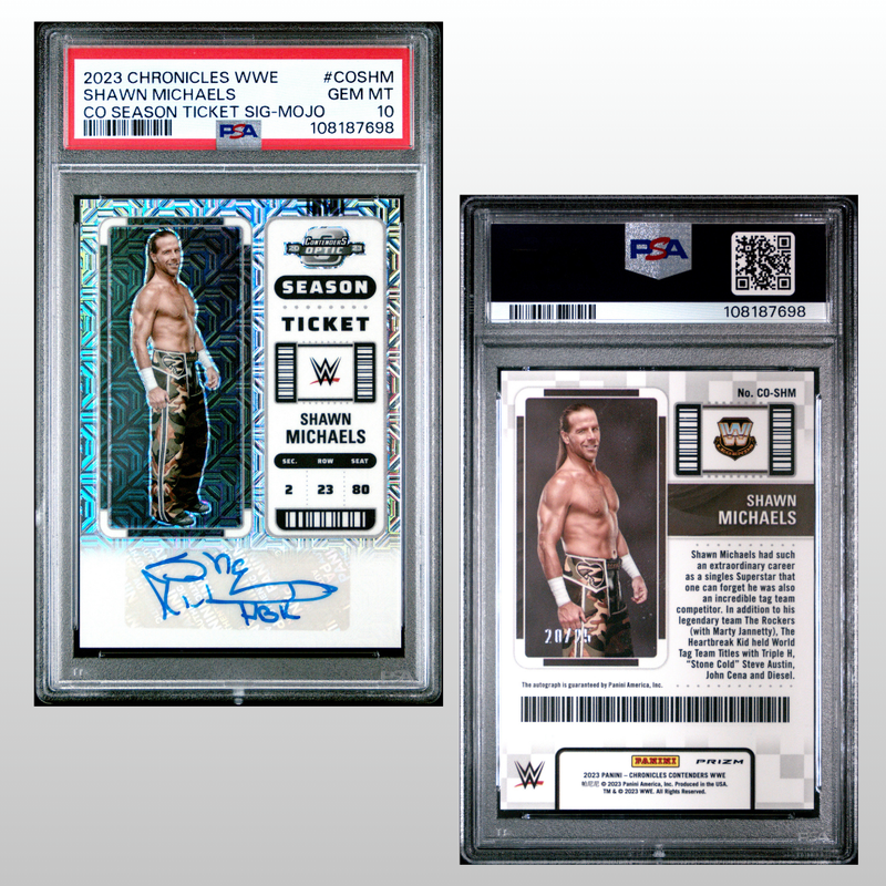 2023 Panini Chronicles WWE Shawn Michaels Season Ticket Mojo Auto /25 PSA 10