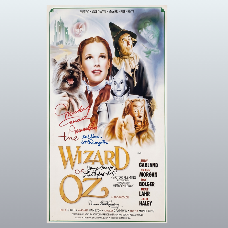 Wizard of Oz 15x24 Signed Poster 4 Munchkins Inscriptions JSA Stars