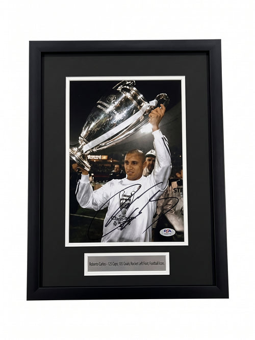 Roberto Carlos Signed 8x11 From Brazil The Cannon PSA - With Frame