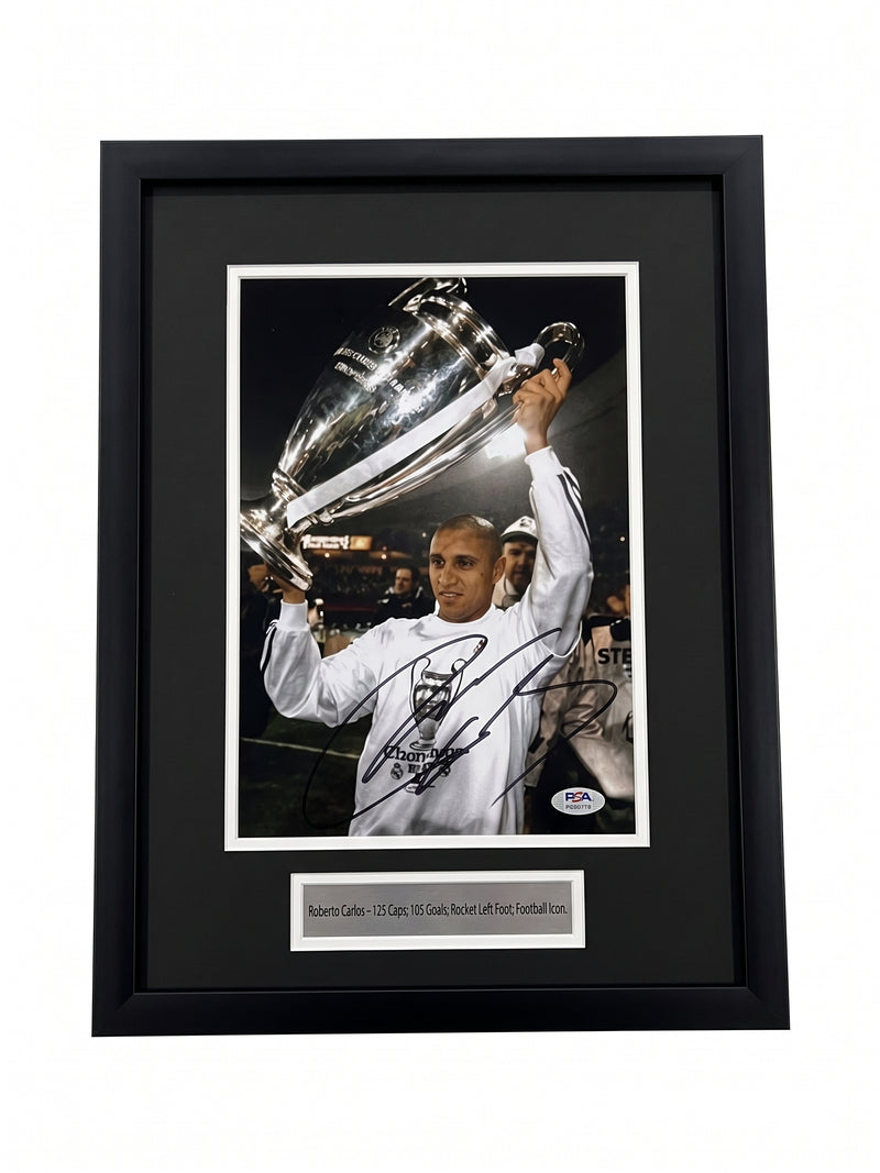 Roberto Carlos Signed 8x11 From Brazil The Cannon PSA - With Frame