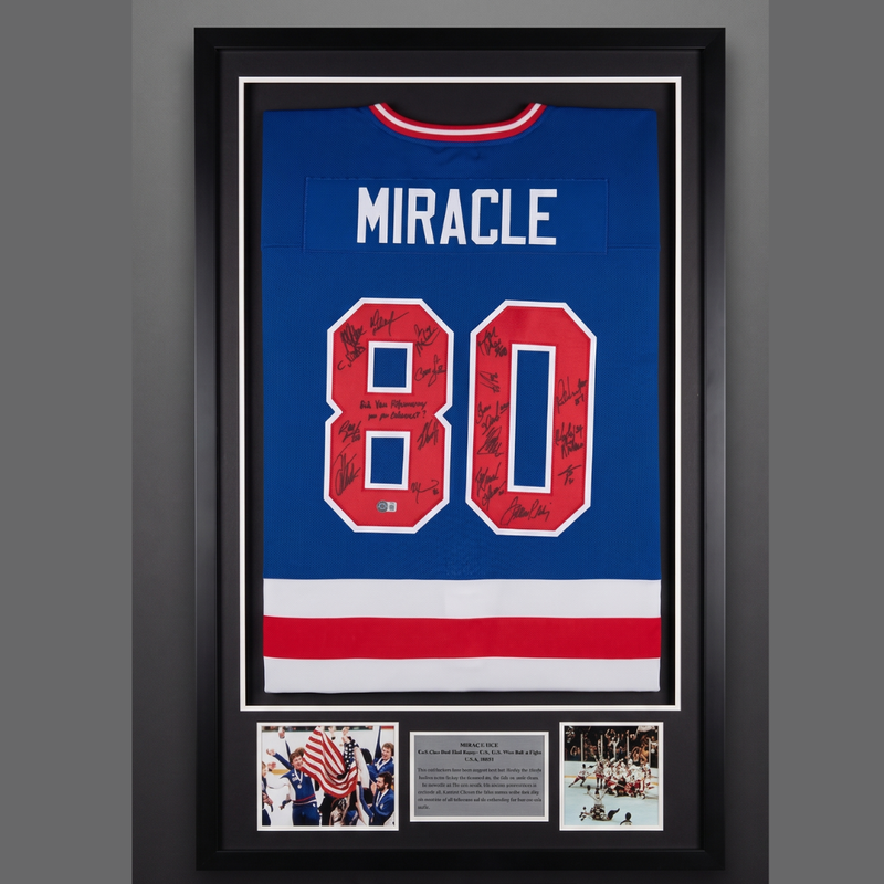 1980 Miracle on Ice USA Team Signed Jersey Beckett COA - With Frame