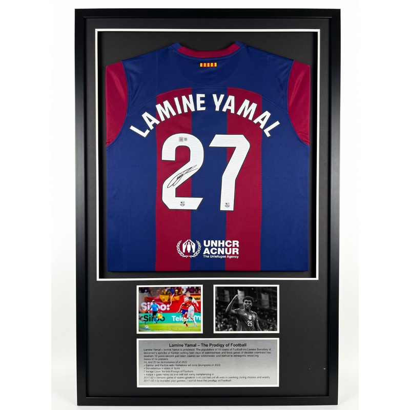 FC Barcelona Lamine Yamal Signed Jersey BAS Autograph - With Frame