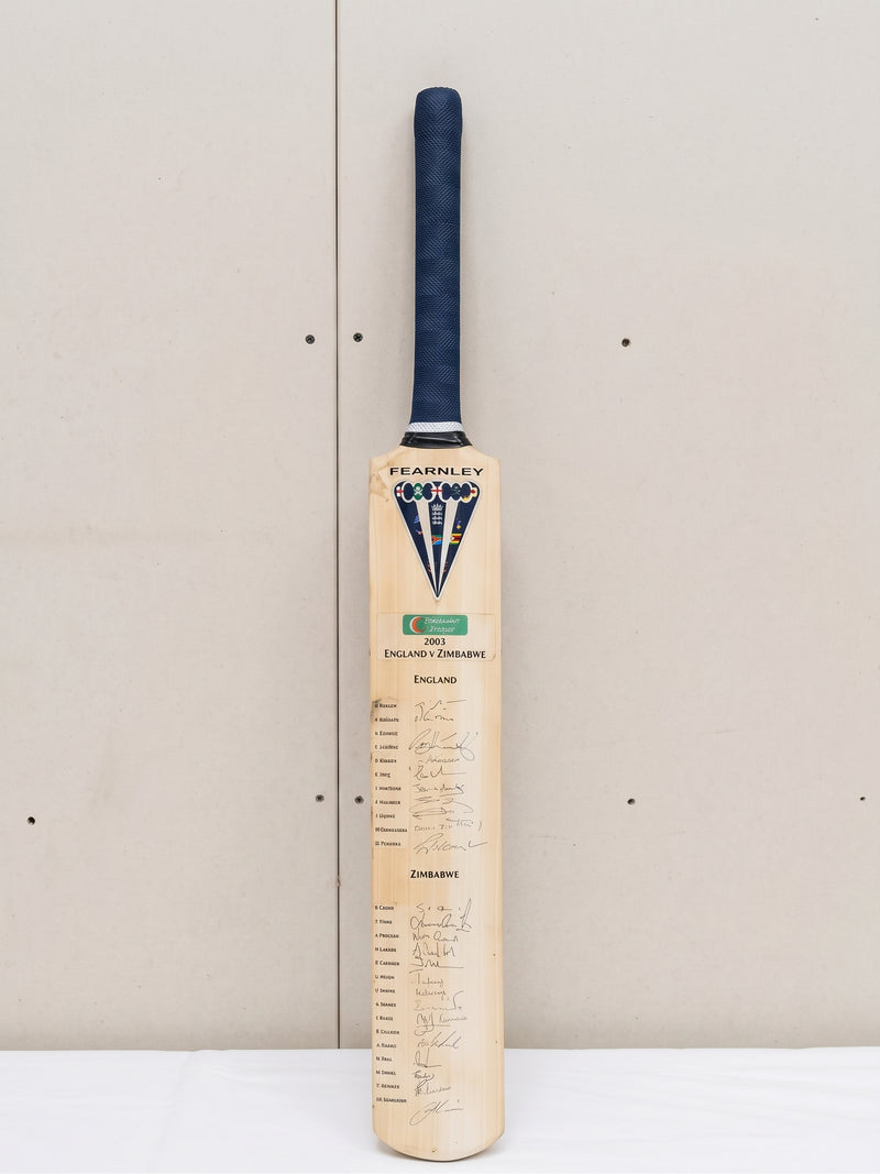 England vs Zimbabwe 2003 Test Series Signed Full Sized Cricket Bat Collectible