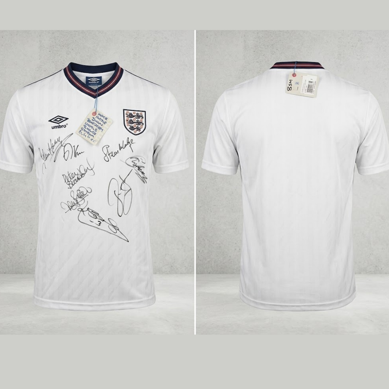 World Cup 86 England Multi-Signed Shirt Featuring 8 Legendary Players