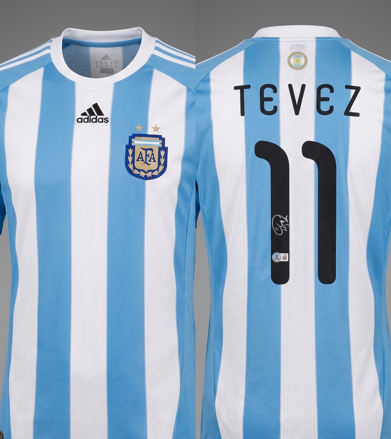 Carlos Tevez Signed Argentina Adidas Authentic Jersey Beckett Football