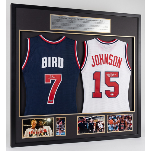 Dream Team Bird Johnson Signed USA Jerseys 92 Glory Elite - With Frame