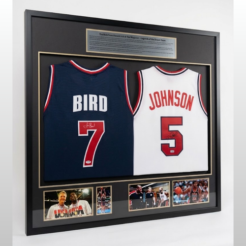 Dream Team Bird Johnson Signed USA Jerseys 92 Glory Elite - With Frame