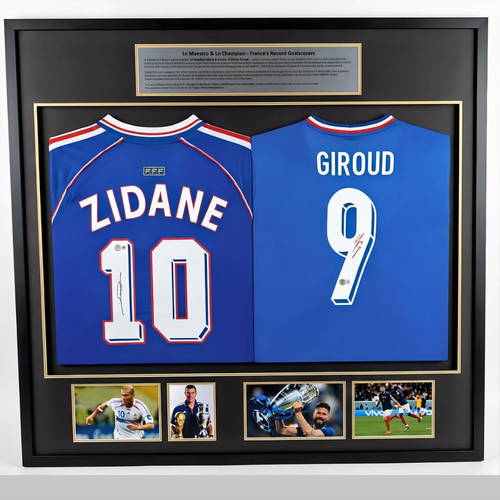 France Legends Autographed Jersey Zidane Giroud Beckett - With Frame