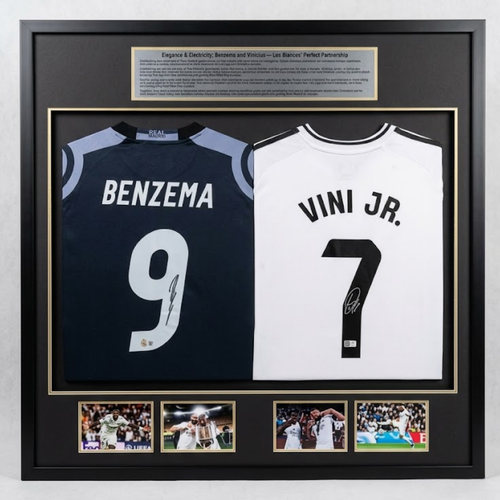 Beckett Certified Benzema Vinicius Jr Real Madrid Jerseys - With Frame