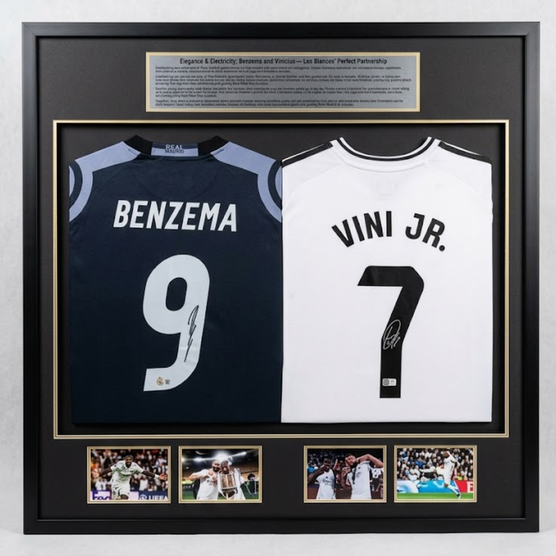 Beckett Certified Benzema Vinicius Jr Real Madrid Jerseys - With Frame