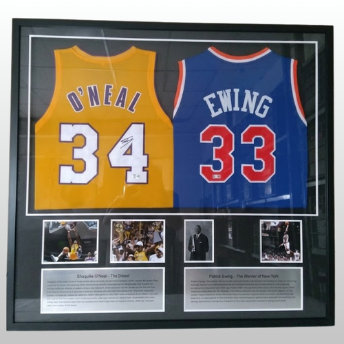 Ewing x Shaq Signed Jerseys Passing Torch Collector Set - With Frame