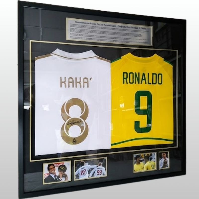 Brazilian Greatness Kaka Ronaldo Signed Jerseys Icons - With Frame