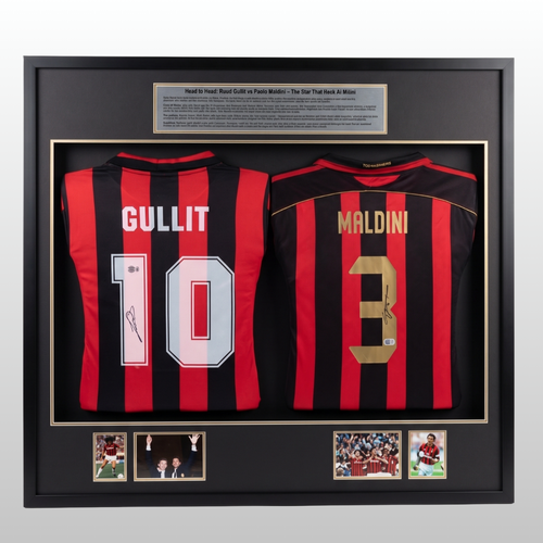 San Siro Paolo Maldini and Gullit Signed AC Milan Jerseys - With Frame