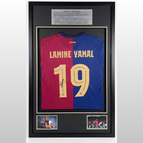 FC Barcelona L Yamal Signed Jersey BAS Beckett Autograph - With Frame