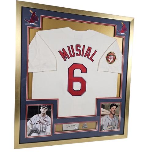 Stan Musial Signed Cut Display Cardinals Jersey Pin Custom Framed Item
