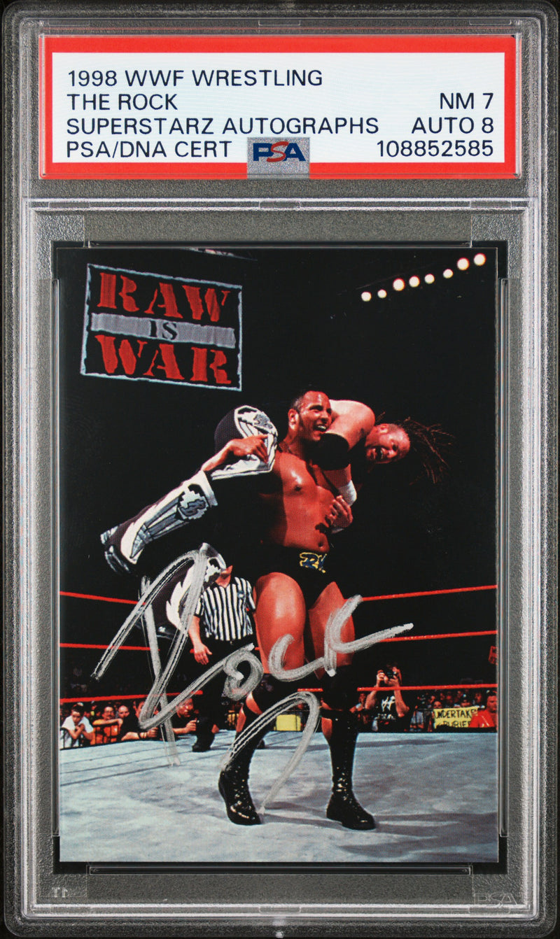 The Rock 1998 WWF Wrestling Superstarz Autographs PSA 7 and Auto 8