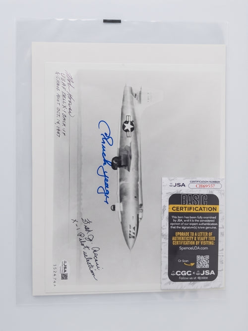 Signed 8x10 Photo by Chuck Yeager Bob Hoover and Fred Ascani JSA Inscription