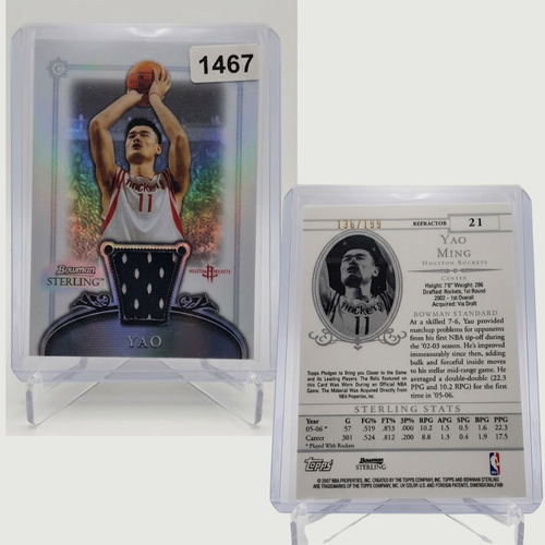 2007-08 Topps Bowman Sterling Yao Ming Game Used Jersey Patch HOF Rockets