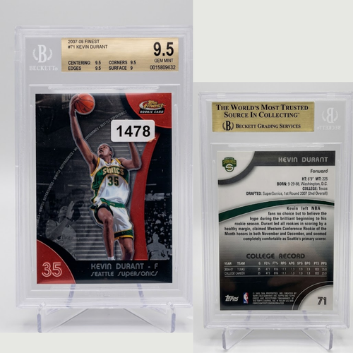 2007-08 Topps Finest Kevin Durant #71 Rookie RC BGS 9.5 GEM MINT Supersonics