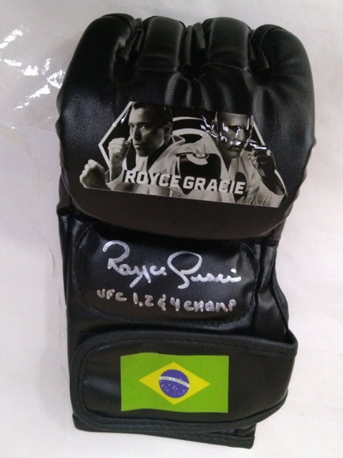 Royce Gracie Signed Custom Brazil MMA Fight Glove Inscribed UFC Champion