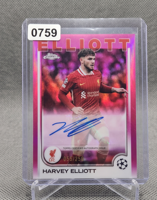 2025 Topps Chrome UCL Harvey Elliott Pink Refractor 250 Soccer Card