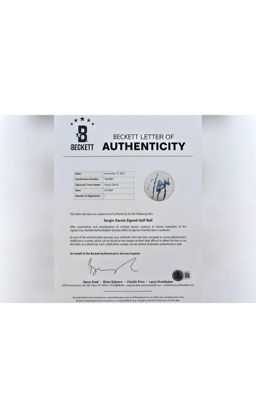 Sergio Garcia Signed Titleist Golf Practice Ball Certified by Beckett