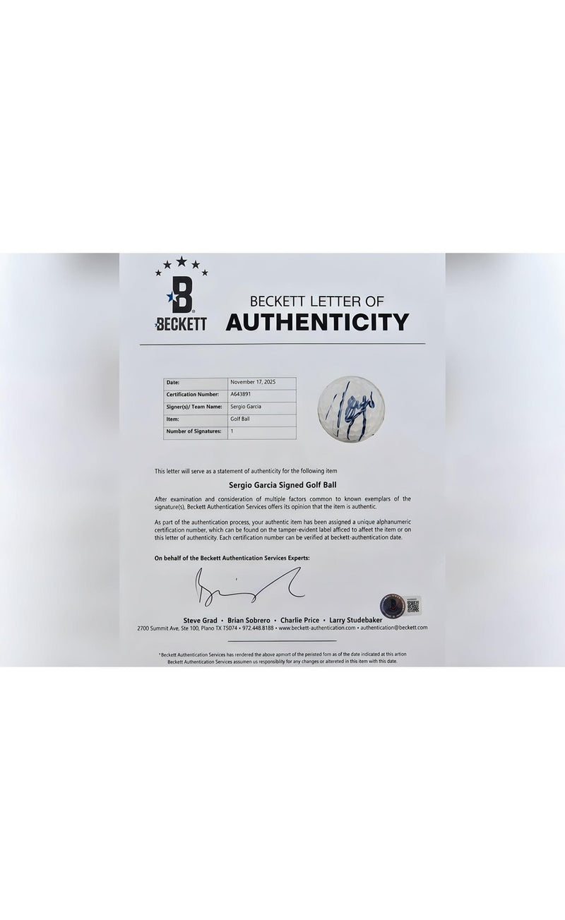 Sergio Garcia Signed Titleist Golf Practice Ball Certified by Beckett