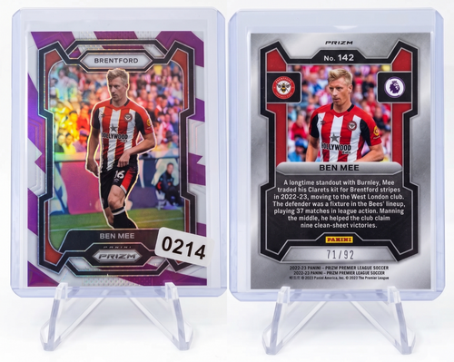 2023-24 Panini Prizm Ben Mee PURPLE & WHITE STRIPES /92 #142 Brentford