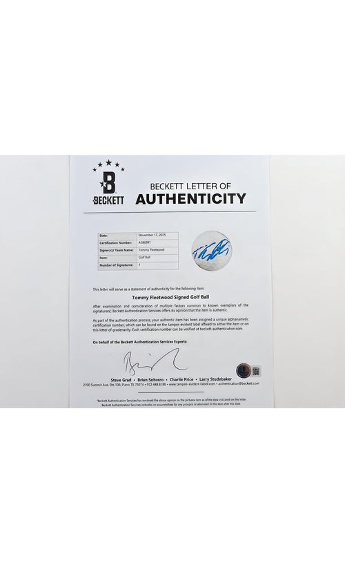 Tommy Fleetwood Signed The Open Golf Ball Authenticated by Beckett 2023