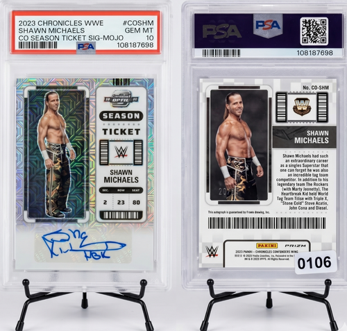 2023 Panini Chronicles WWE Shawn Michaels Season Ticket Mojo Auto /25 PSA 10