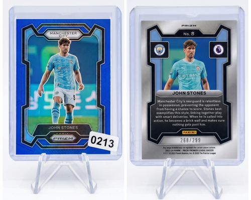 2023-24 Panini Prizm John Stones BLUE PRIZM /299 #8 Manchester City