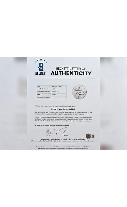Rickie Fowler Autographed Titleist Practice Golf Ball Certified by Beckett
