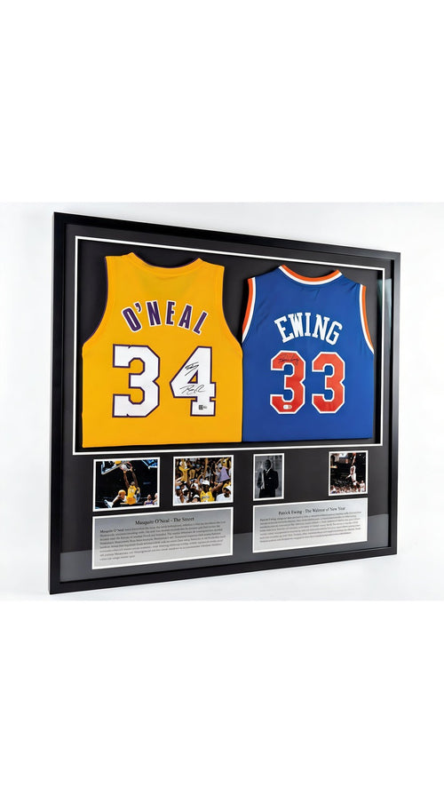 Ewing x Shaq Signed Jerseys Passing Torch Collector Set - With Frame