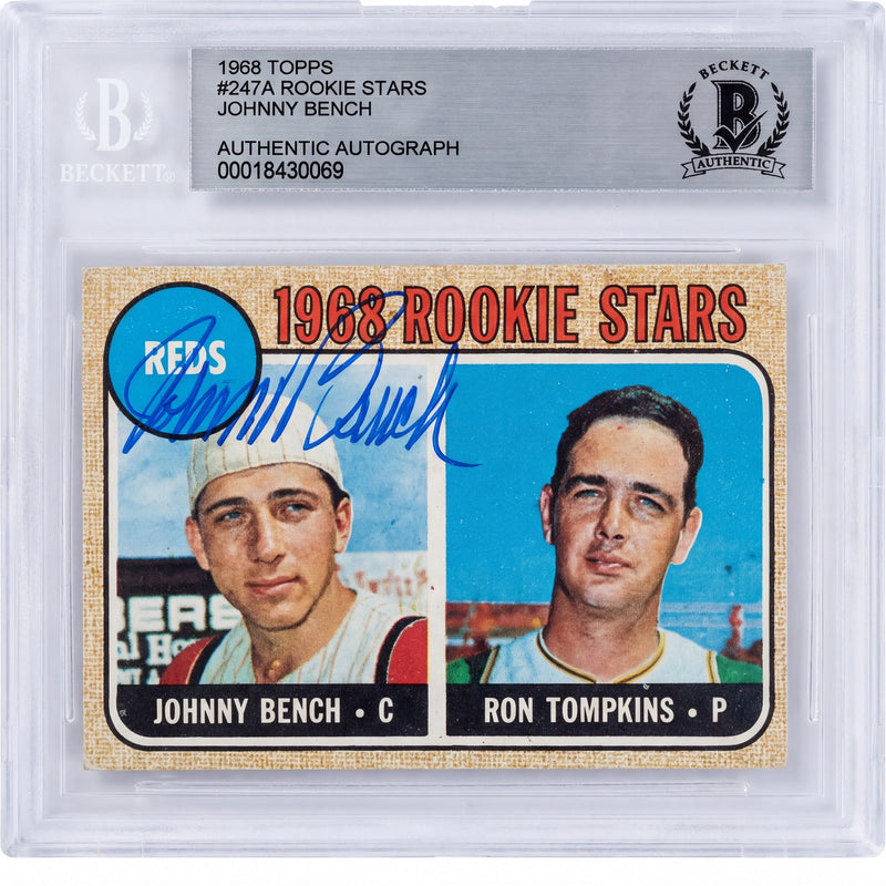 1968 Topps Rookie Stars Johnny Bench #247A Signed Auto Beckett Authentic RC Reds