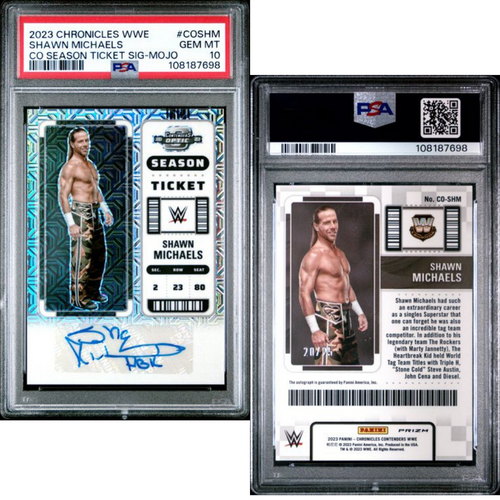 2023 Panini Chronicles WWE Shawn Michaels Season Ticket Mojo Auto /25 PSA 10