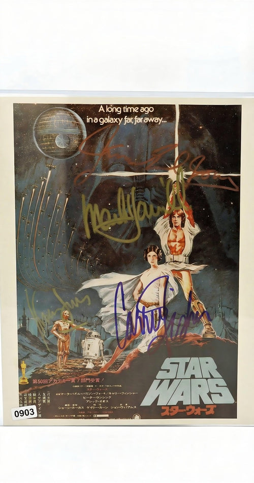 Star Wars ROTJ Signed by 25 Carrie Fisher Mark Hamill - With Frame