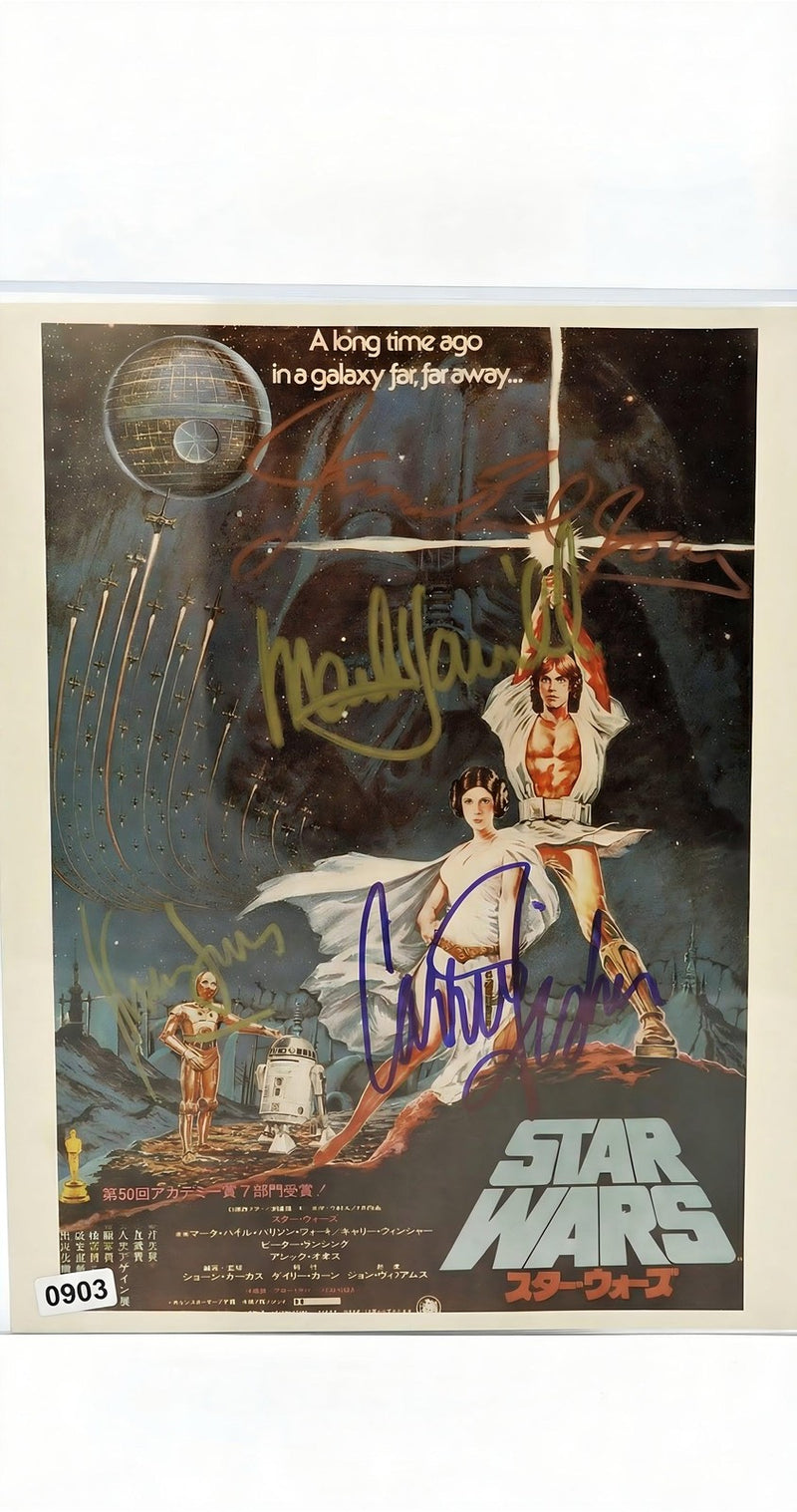 Star Wars ROTJ Signed by 25 Carrie Fisher Mark Hamill - With Frame