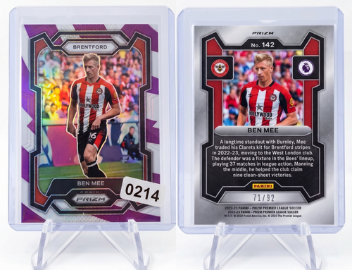 2023-24 Panini Prizm Ben Mee PURPLE & WHITE STRIPES /92 #142 Brentford