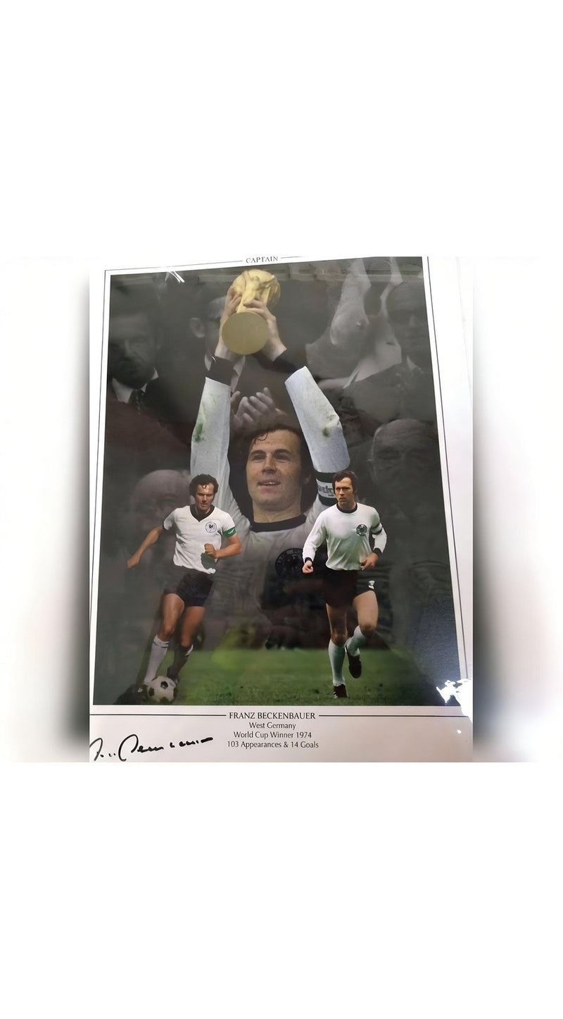 Franz Beckenbauer Signed 16x12 Montage Trophy Lift German Football Legend