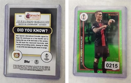 2023-24 Topps Merlin Alejandro Grimaldo NEON GREEN SHIMMER /399 #145 Leverkusen