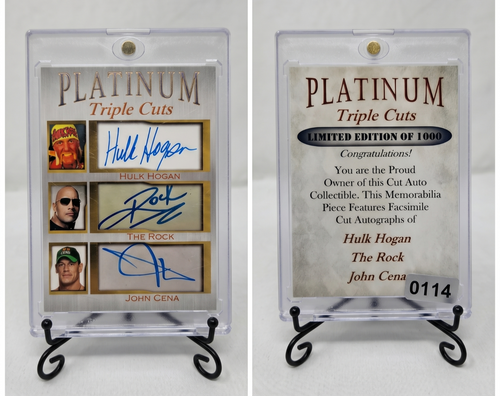 Platinum Triple Cuts Hulk Hogan/The Rock/John Cena Facsimile Auto /1000