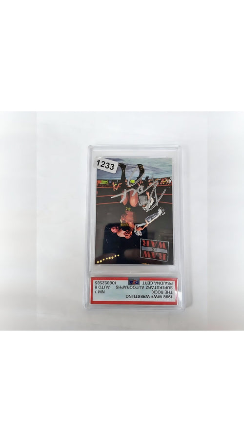The Rock 1998 WWF Wrestling Superstarz Autographs PSA 7 and Auto 8