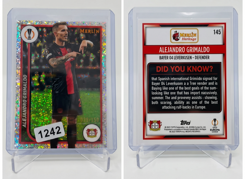 2023-24 Topps Merlin Alejandro Grimaldo SPECKLE Refractor /150 #145 Leverkusen