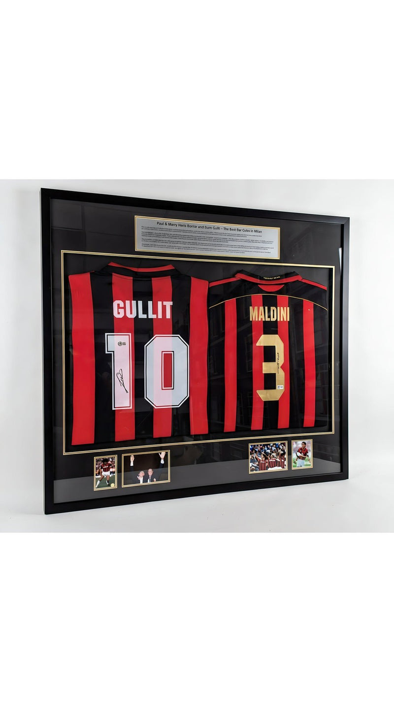 San Siro Paolo Maldini and Gullit Signed AC Milan Jerseys - With Frame