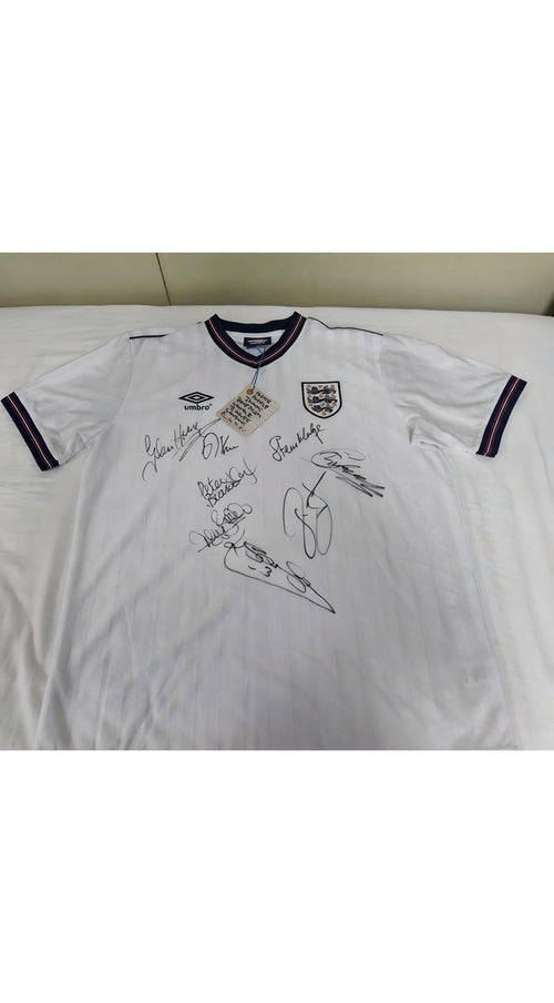 World Cup 86 England Multi-Signed Shirt Featuring 8 Legendary Players