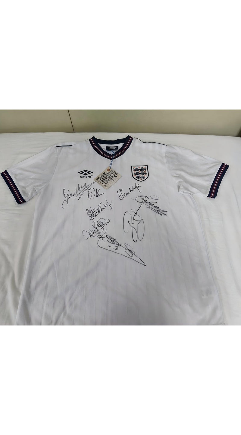 World Cup 86 England Multi-Signed Shirt Featuring 8 Legendary Players