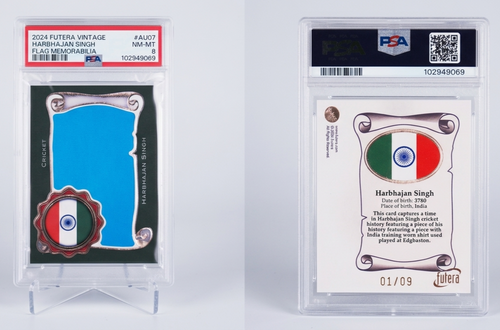 2024 Futera Vintage Cricket Harbhajan Singh Flag Relic Memorabilia /9 Auth