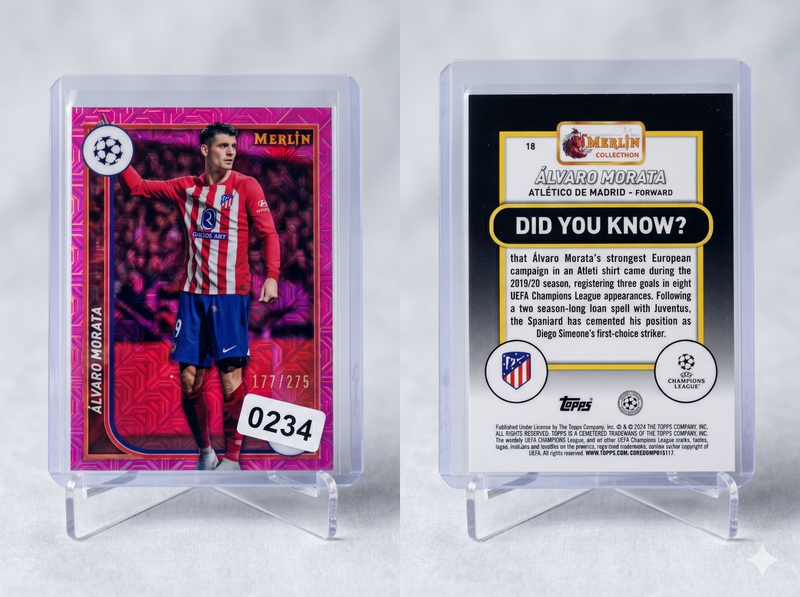 2023-24 Topps Merlin Alvaro Morata PINK MOJO Refractor /275 #18 Atletico Madrid